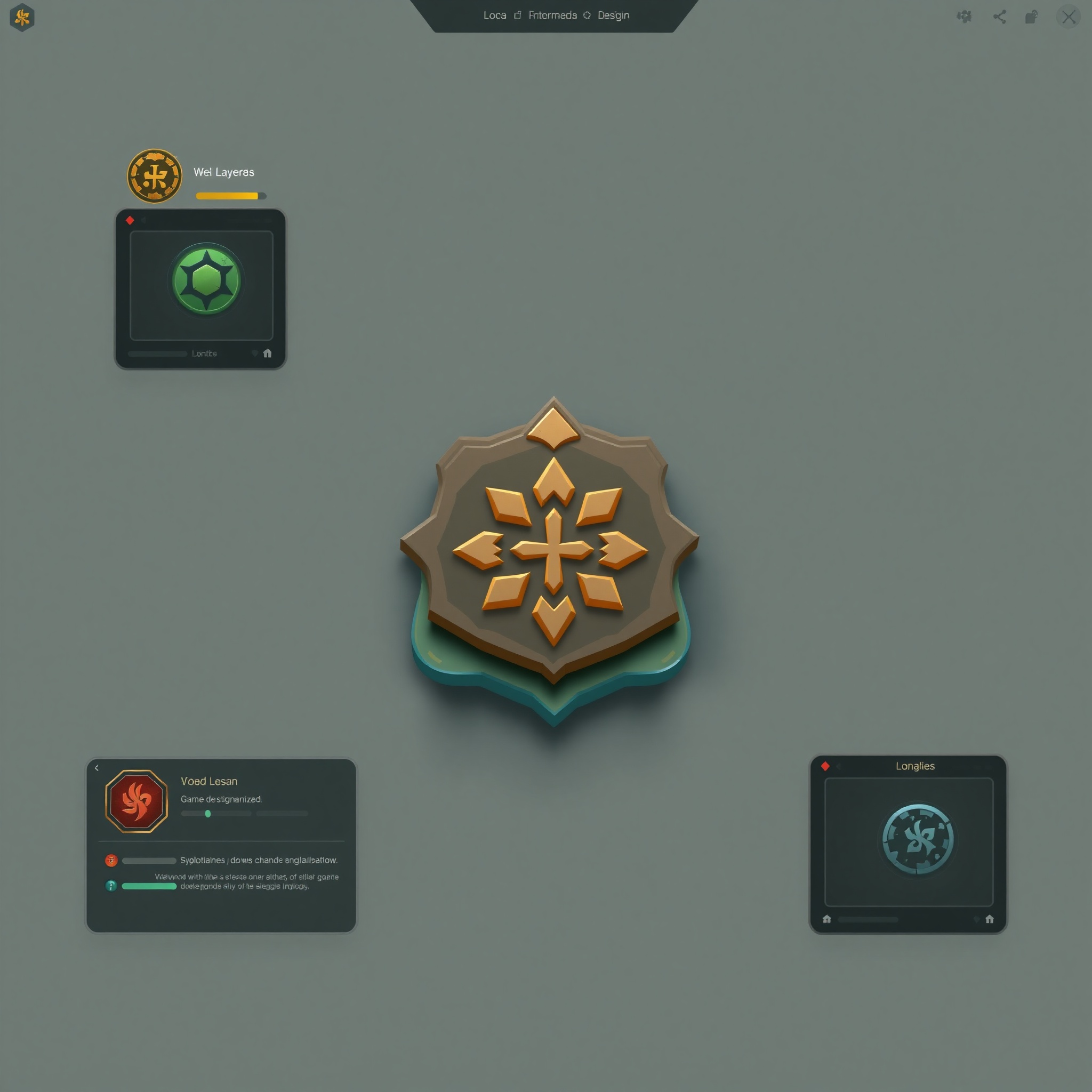 Capas de interfaz de juego mostrando profundidad visual y estratificación de elementos