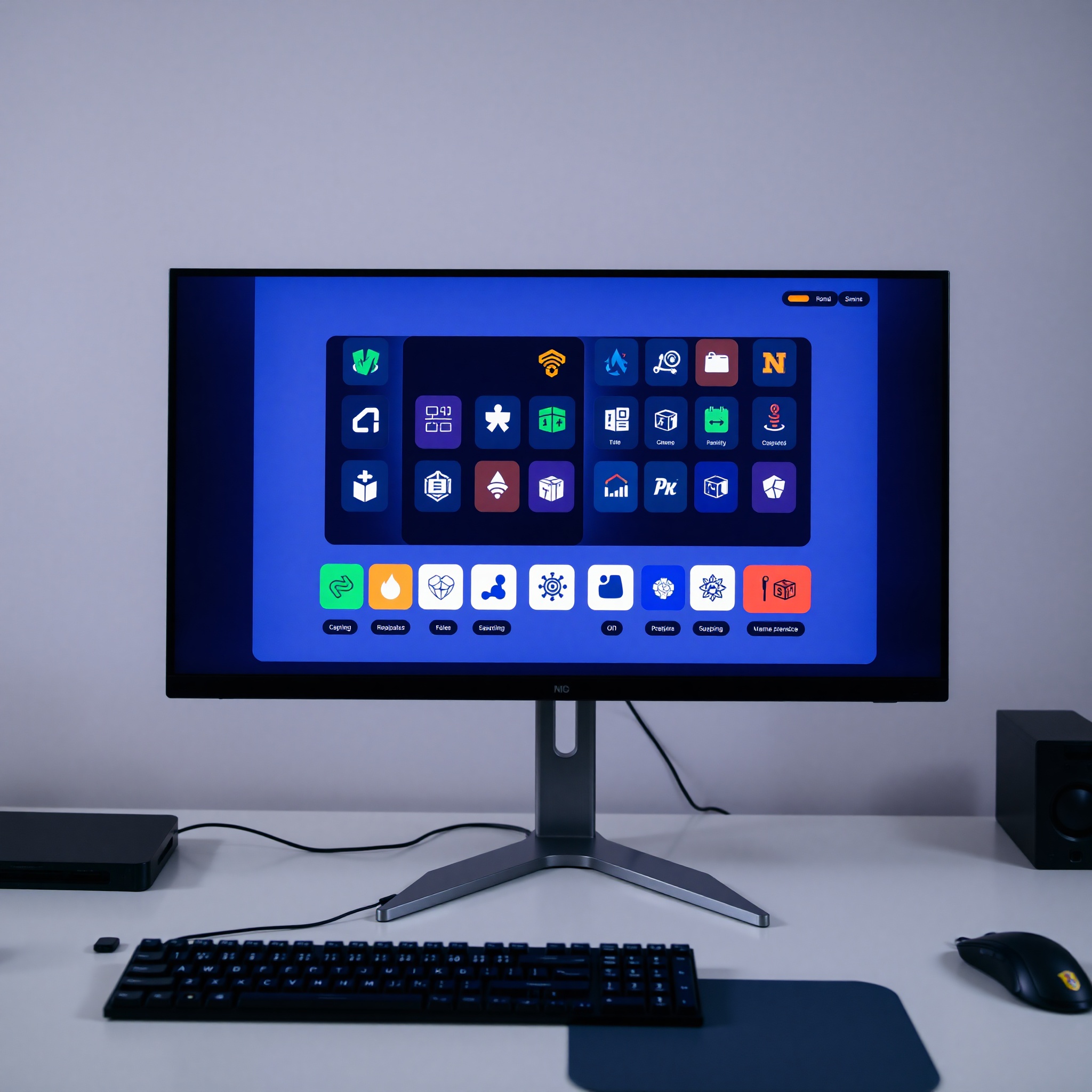 Interfaz de juego mostrando diferentes símbolos y elementos visuales organizados en capas