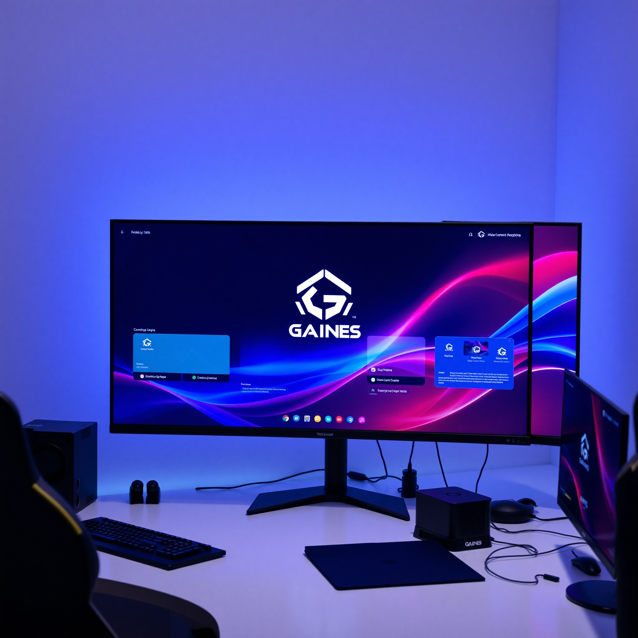 Pantalla gaming con fondos sólidos mostrando interfaz de usuario limpia