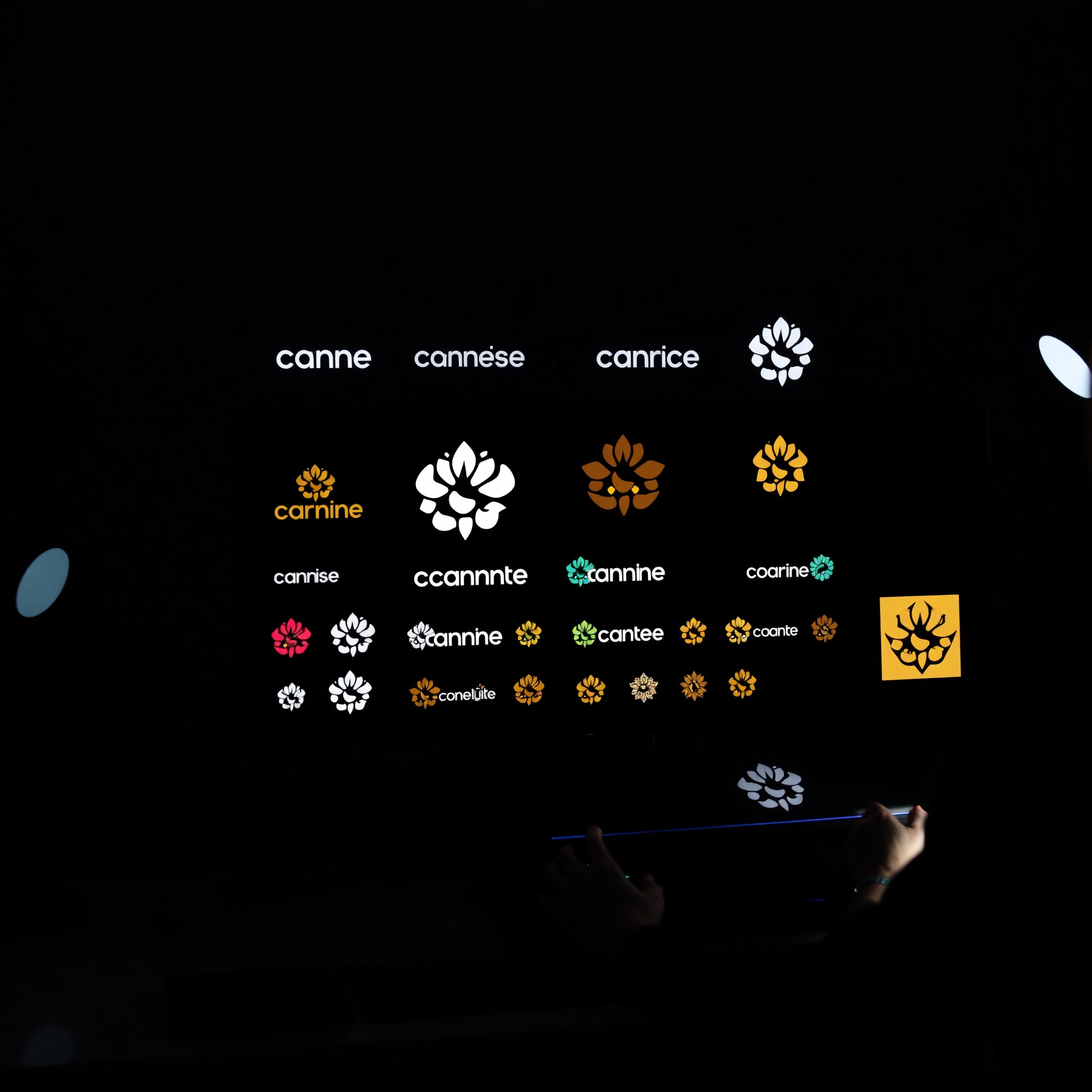 Múltiples variaciones de logotipo gaming mostrando escalas y contextos diferentes