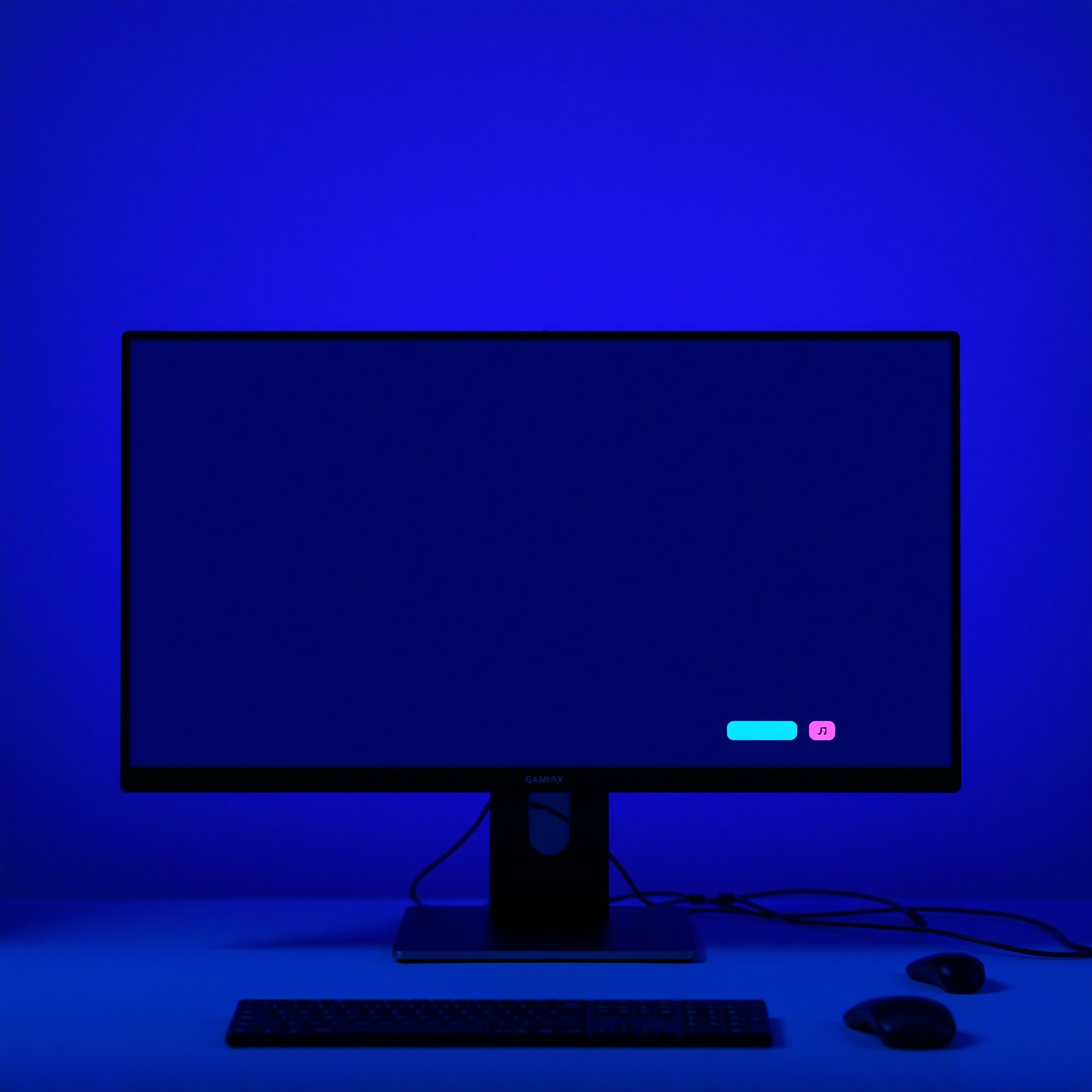 Interfaz de juego con fondo sólido azul oscuro mostrando elementos UI claramente definidos